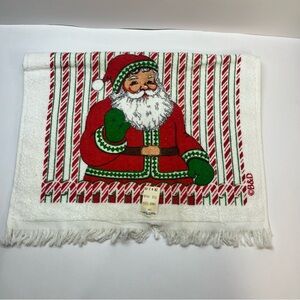 vtg 70s 80s christmas hand towel santa claus red white candy cane stripes 25x16
